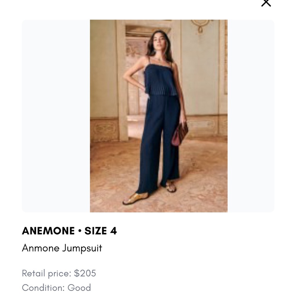 Sézane Anemone Jumpsuit Navy Pleated Strapless Wide Leg | Size 4 - Picture 5 of 5